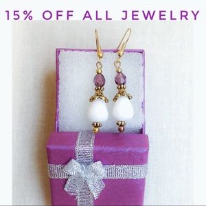 ⭐️3for$30! 🆕 Real Amethyst Onyx Dangle Drop Earrings NWT